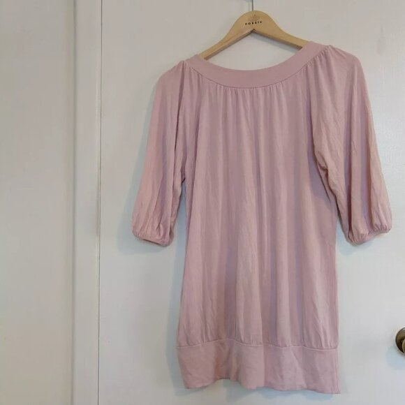 Dusty Pink L Top Textured Lace Collar Elastic Hem Short Puff Sleeves - Picture 4 of 6